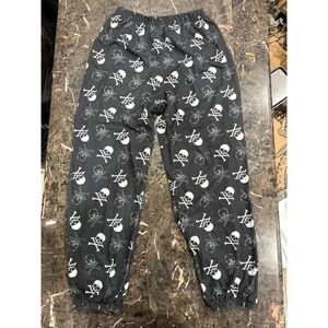 Romwe Mens Skull Crossbones Joggers Black White Gothic Lounge Sweatpants Large
